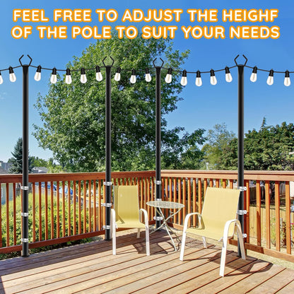 6 Pack String Light Poles, Outdoor String Light Pole 10 ft Forked Metal Light Pole with Adjustable Outdoor Light Stand, Deck, Backyard, Garden, Wedding, Rustproof and Sturdy with Hooks