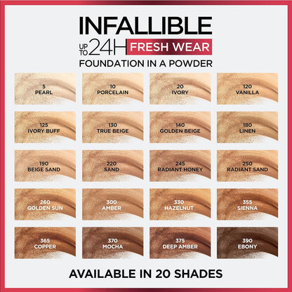 L'Oreal Paris Makeup Infallible Fresh Wear Foundation in a Powder, Up to 24H Wear, Waterproof, Ivory Buff, 0.31 oz.