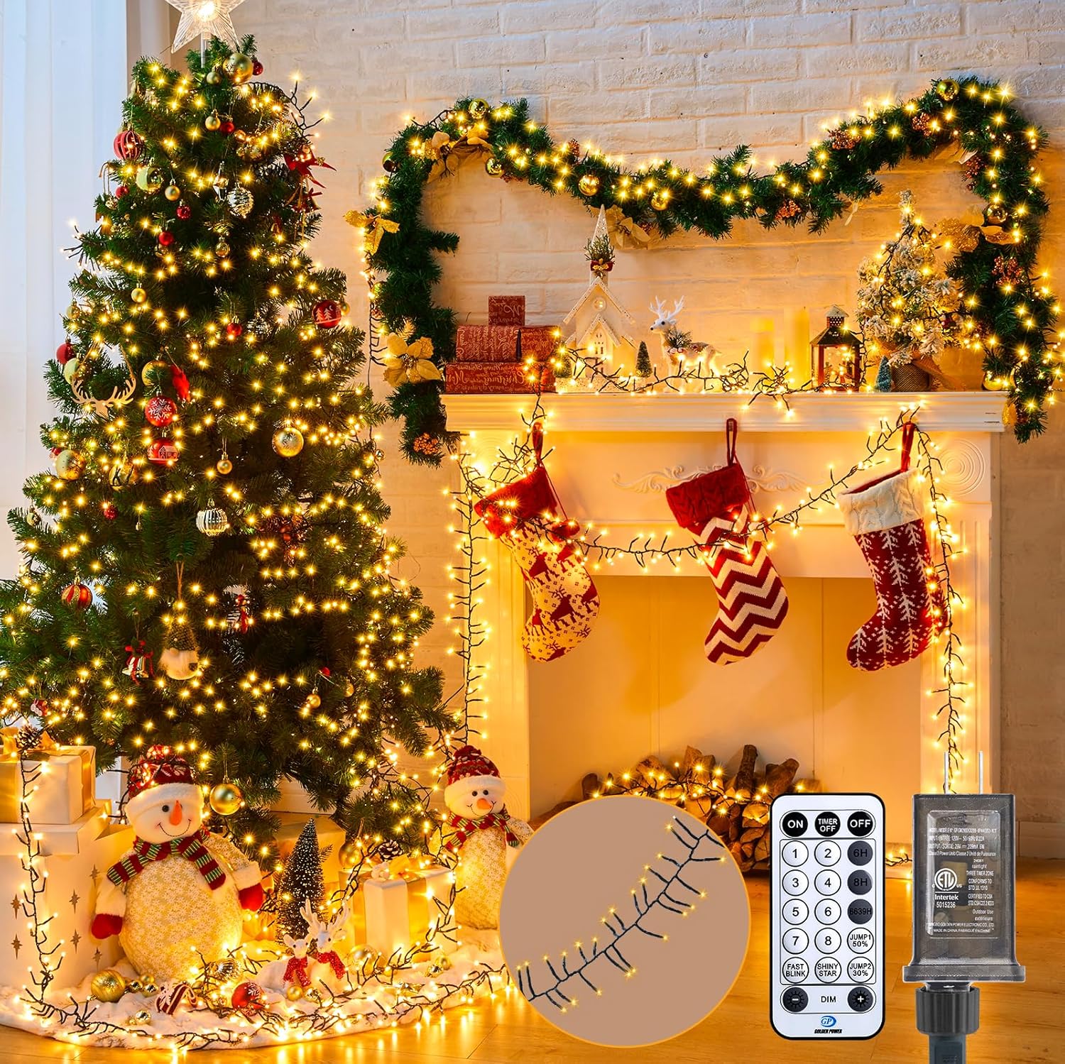 Cluster-Lights-Christmas-Tree-Lights-Outdoor, 1000 LED 50 Ft Christmas Firecrackers String Lights, 12 Modes Timer Remote Waterproof Plug in Twinkle Fairy Lights for Xmas Tree Garland Window Party