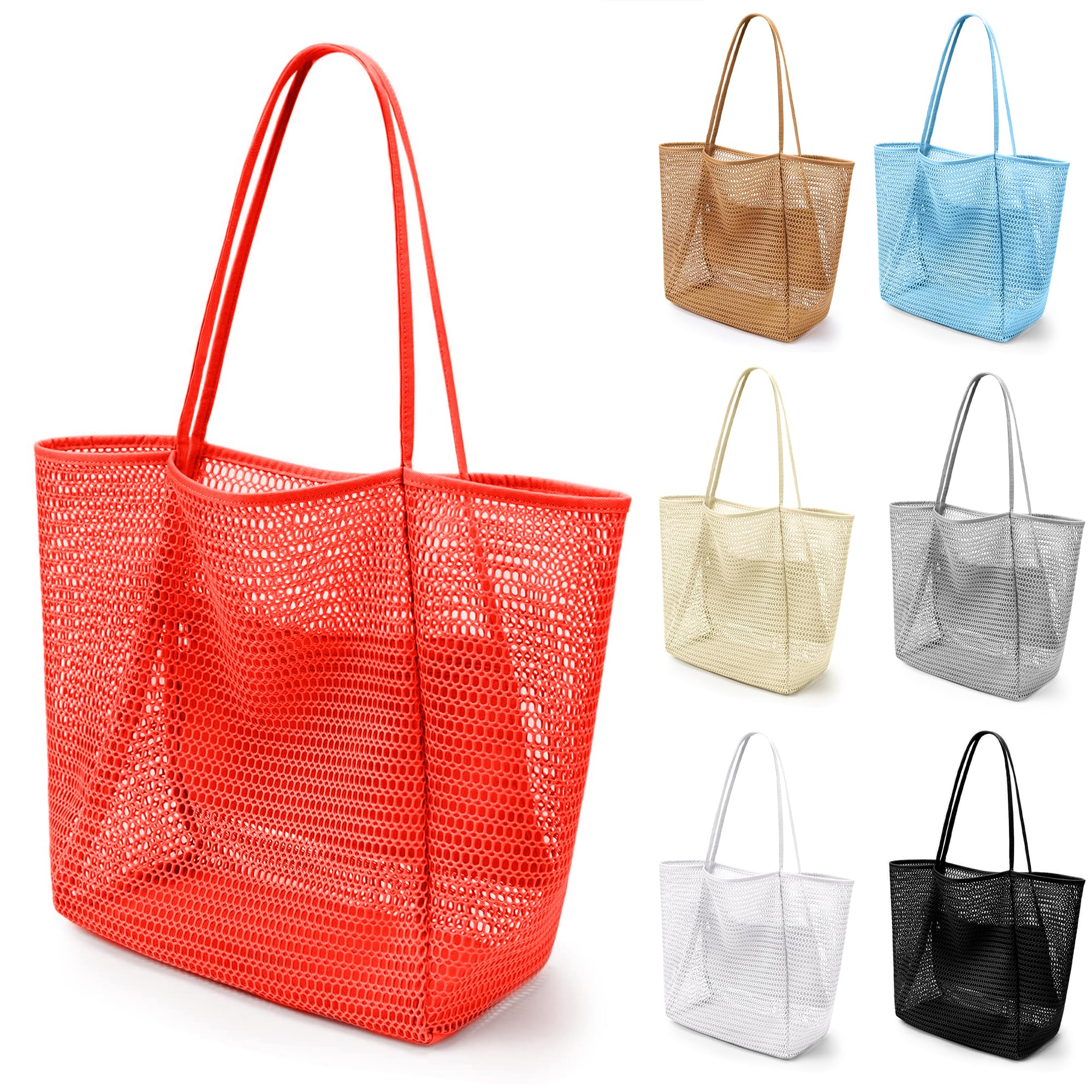 VOROLO Mesh Tote Beach Bag,Women Fairycore Hobo Bag,Shoulder Bag,Soft Summer Casual Crochet Bags