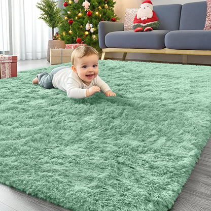 OLANLY Area Rugs for Living Room Bedroom, Machine Washable 4x5.9 ft Soft Fluffy Shaggy Bedside Rug, Indoor Floor Carpet for Kids Girls and Boys, Dorms, Nursery Rooms, Home Decor Aesthetic, Grey