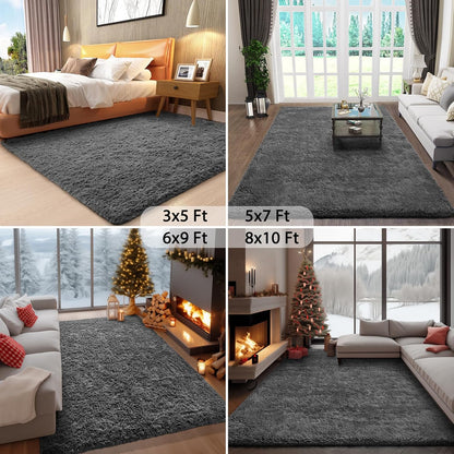 Ophanie Area Rugs for Bedroom Living Room, Grey Fluffy Fuzzy Shag Shaggy Soft Plush Carpet, 4x6 Indoor Floor Gray Rug for Kids Home Dorm Decor Aesthetic