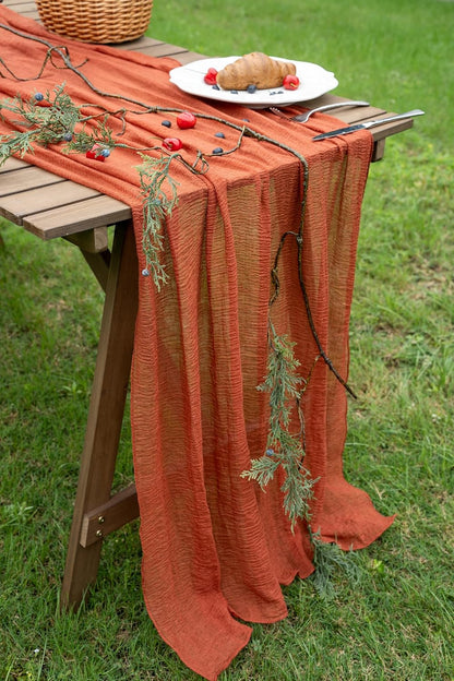 Thanksgiving Fall Table Runner Terracotta Gauze 120 Inch 10 FT Rustic Burnt Orange Sheer Cheese Cloth for Bridal Shower Friendsgiving Party Centerpiece Decor Fall Decorations for Home