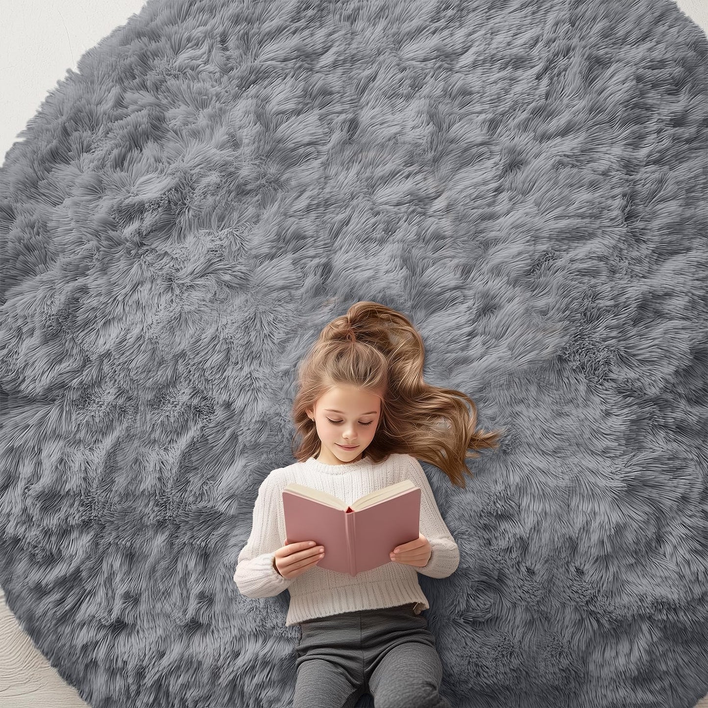 OLANLY Area Rugs for Living Room Bedroom, Machine Washable 4x5.9 ft Soft Fluffy Shaggy Bedside Rug, Indoor Floor Carpet for Kids Girls and Boys, Dorms, Nursery Rooms, Home Decor Aesthetic, Grey