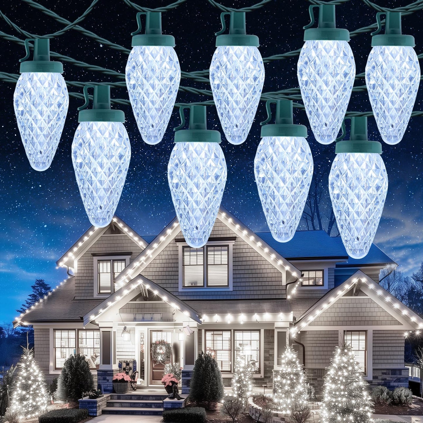 C9 Christmas Lights Outdoor, 114 Feet 150 LED C9 String Lights with Timer & 8 Light Modes, Waterproof Commercial Grade Connectable Christmas Tree Lights for Indoor Outside Roofline Patio, Multicolor