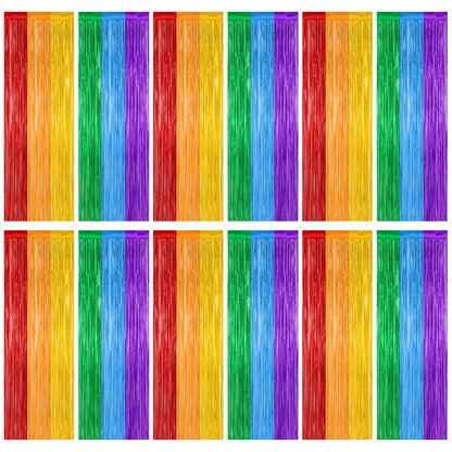 2 Pack Halloween Backdrop, 3.28 FT x 7.05 FT Foil Fringe Curtains, Orange Purple Black Party Streamer Tinsel Backdrop Curtains, Halloween Decorations Door Decor Photo Props Party Supplies