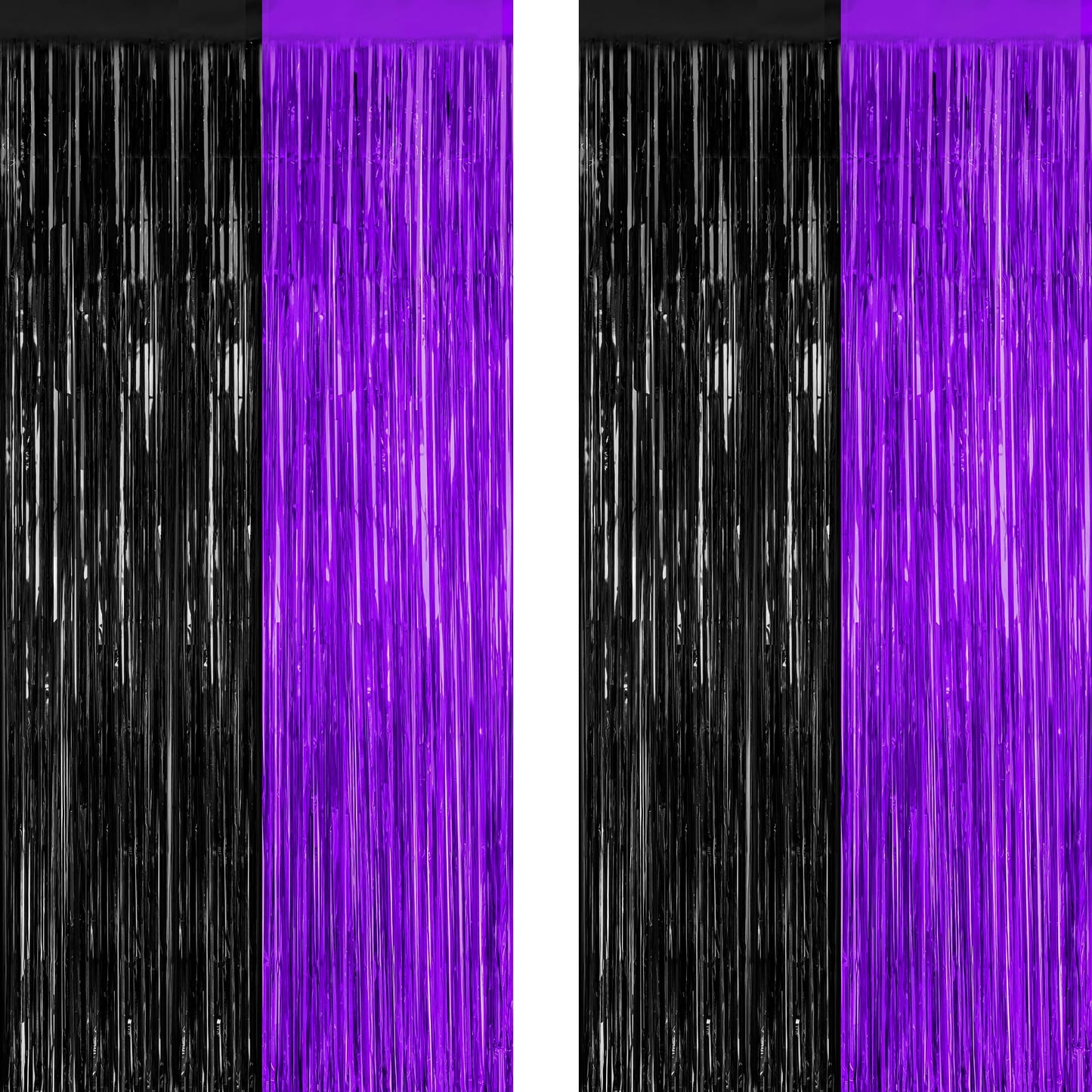 2 Pack Halloween Backdrop, 3.28 FT x 7.05 FT Foil Fringe Curtains, Orange Purple Black Party Streamer Tinsel Backdrop Curtains, Halloween Decorations Door Decor Photo Props Party Supplies