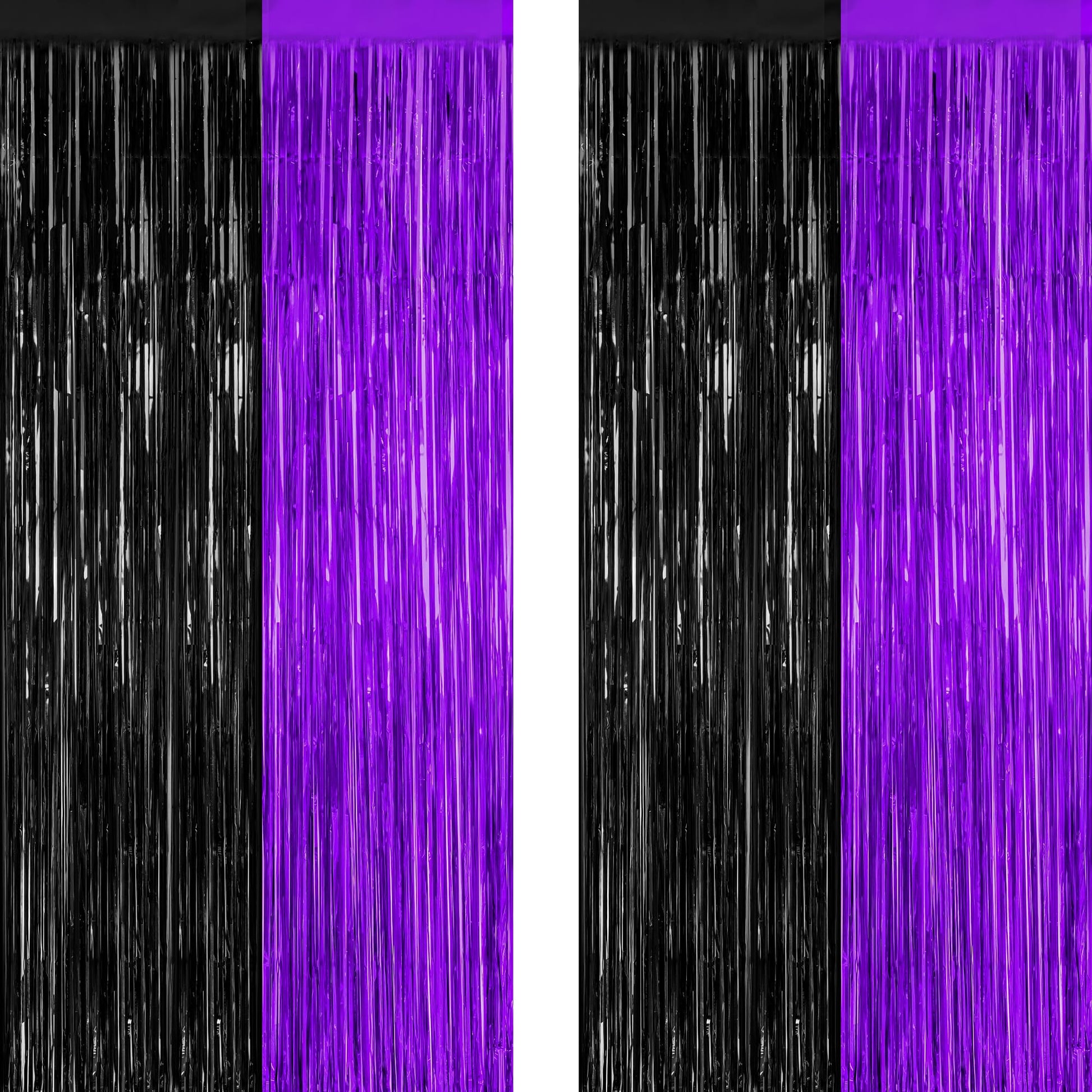 2 Pack Halloween Backdrop, 3.28 FT x 7.05 FT Foil Fringe Curtains, Orange Purple Black Party Streamer Tinsel Backdrop Curtains, Halloween Decorations Door Decor Photo Props Party Supplies