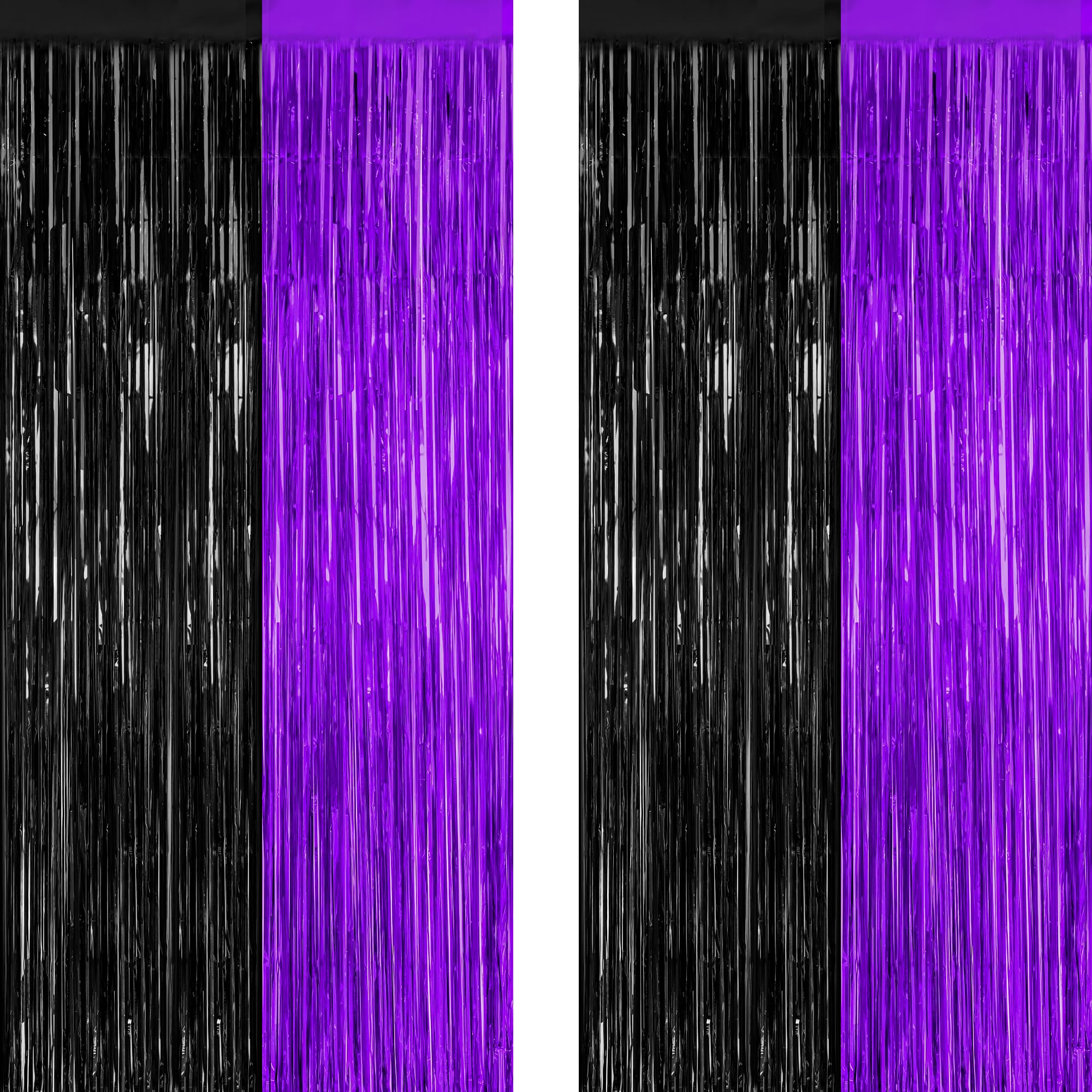 2 Pack Halloween Backdrop, 3.28 FT x 7.05 FT Foil Fringe Curtains, Orange Purple Black Party Streamer Tinsel Backdrop Curtains, Halloween Decorations Door Decor Photo Props Party Supplies