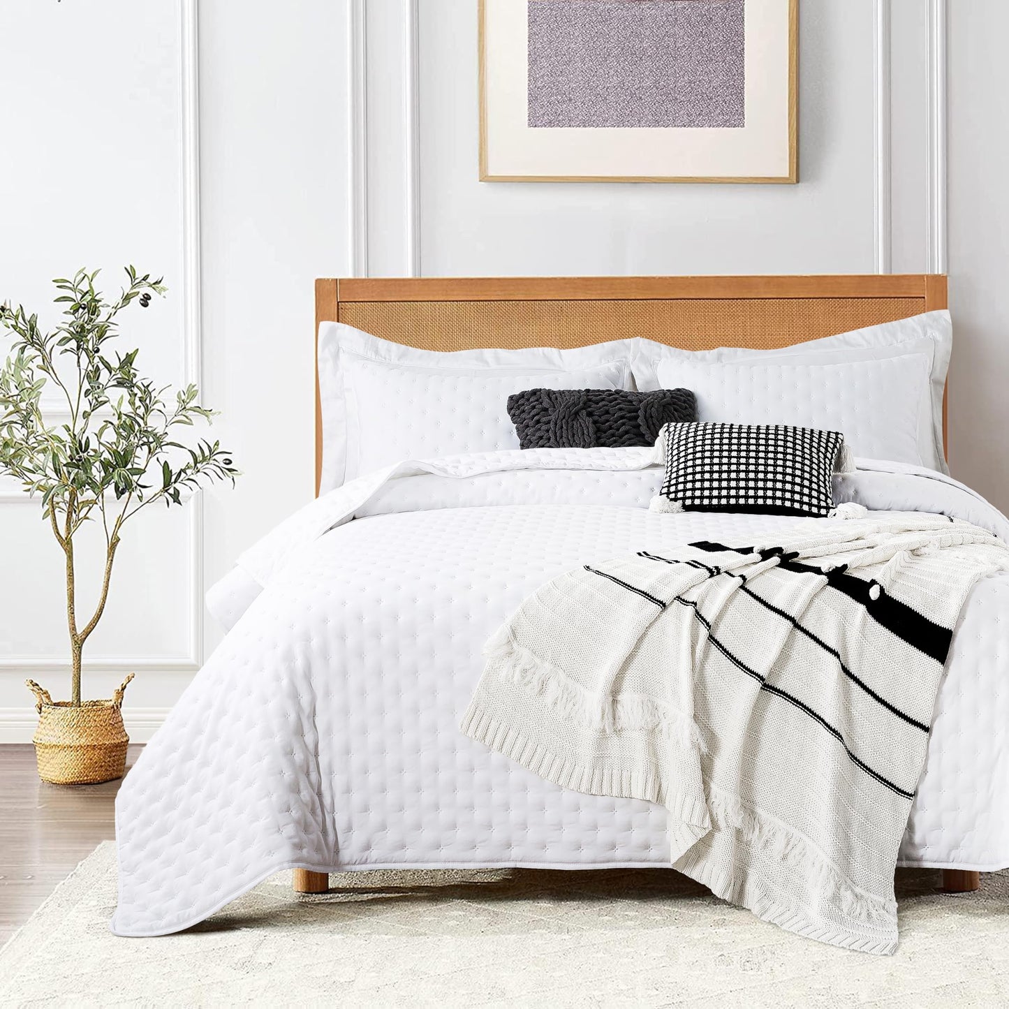 ROARINGWILD Ivory Queen Size Quilt Bedding Sets with 2 Pillow Shams, Full Cream Lightweight Soft Bedspread Coverlet, Thin Comforter Bed Cover for All Season, 3 Pieces, 90x90 inches