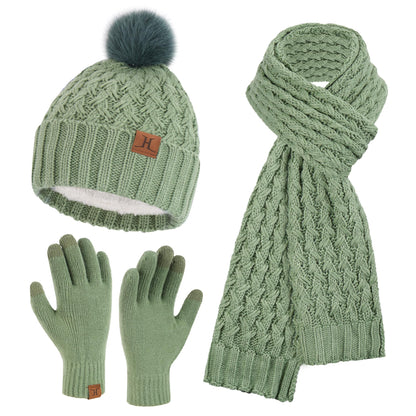 Womens Winter Beanie Hat Touchscreen Gloves Long Neck Scarf Set Warm Knit Caps with Pom Fleece Gifts for Women