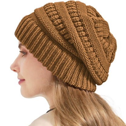 Cable Knit Slouchy Beanie for Women, Wool Winter Warm Womens Beanies, Trendy Oversized Slouch Hat Skull Ski Cap Hats