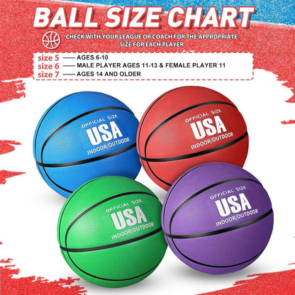Libima 4 Pcs Rubber Basketball with Pump Official Indoor Outdoor Basketball Sport Gift for Game Practice Training Kids Teens Adults Streetbballs