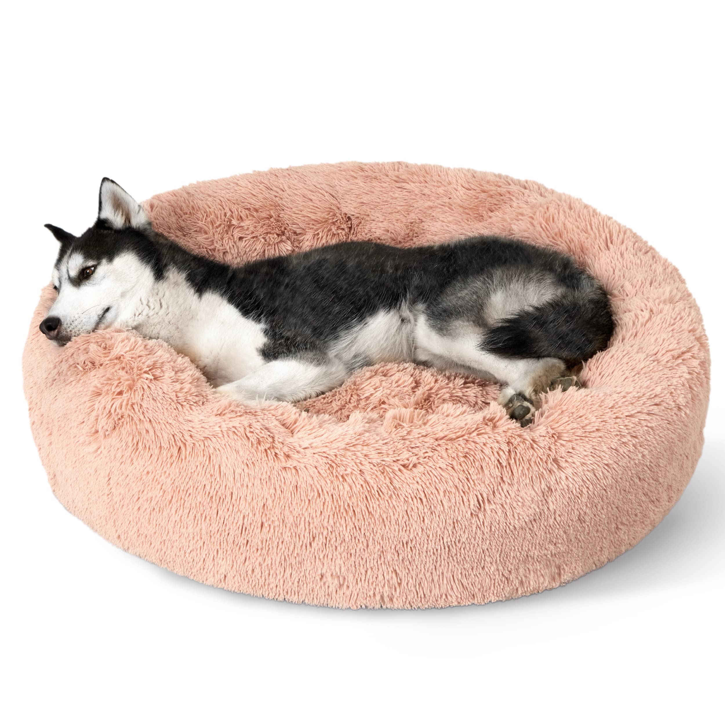 Bedsure Calming Dog Bed for Small Dogs - Donut Washable Small Pet Bed, 23 inches Anti-Slip Round Fluffy Plush Faux Fur Large Cat Bed, Fits up to 25 lbs Pets, Camel