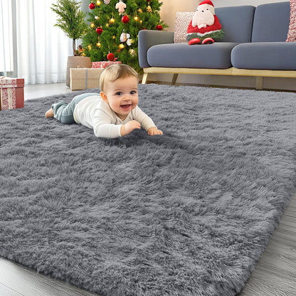 OLANLY Area Rugs for Living Room Bedroom, Machine Washable 4x5.9 ft Soft Fluffy Shaggy Bedside Rug, Indoor Floor Carpet for Kids Girls and Boys, Dorms, Nursery Rooms, Home Decor Aesthetic, Grey