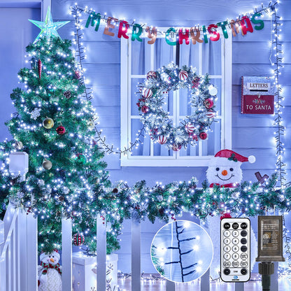 Cluster-Lights-Christmas-Tree-Lights-Outdoor, 1000 LED 50 Ft Christmas Firecrackers String Lights, 12 Modes Timer Remote Waterproof Plug in Twinkle Fairy Lights for Xmas Tree Garland Window Party