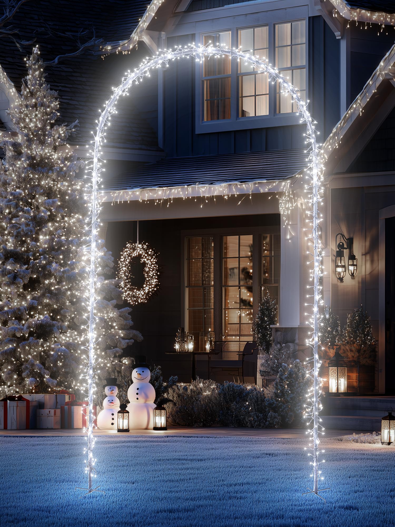 Flacchi Christmas Decoration Outdoor Arch Lights - 7.5FT 360LED Waterproof String Lights with Timer, 8 Modes for Holiday Party,Wedding, Garden, Patio (Warm White)