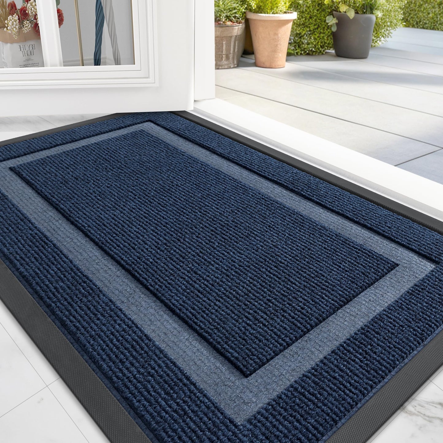 OLANLY Front Door Mat Indoor Outdoor Entrance, Waterproof All-Season, All-Weather Doormat, Sturdy Natural Rubber, Fade Resistant, Low Profile, Easy Clean Patio Porch Entryway Mat, 29.5x17, Black