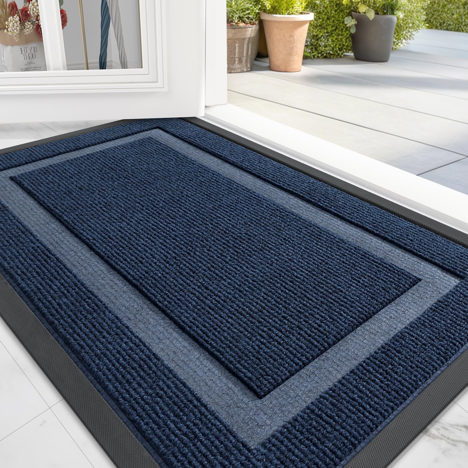 OLANLY Front Door Mat Indoor Outdoor Entrance, Waterproof All-Season, All-Weather Doormat, Sturdy Natural Rubber, Fade Resistant, Low Profile, Easy Clean Patio Porch Entryway Mat, 29.5x17, Black