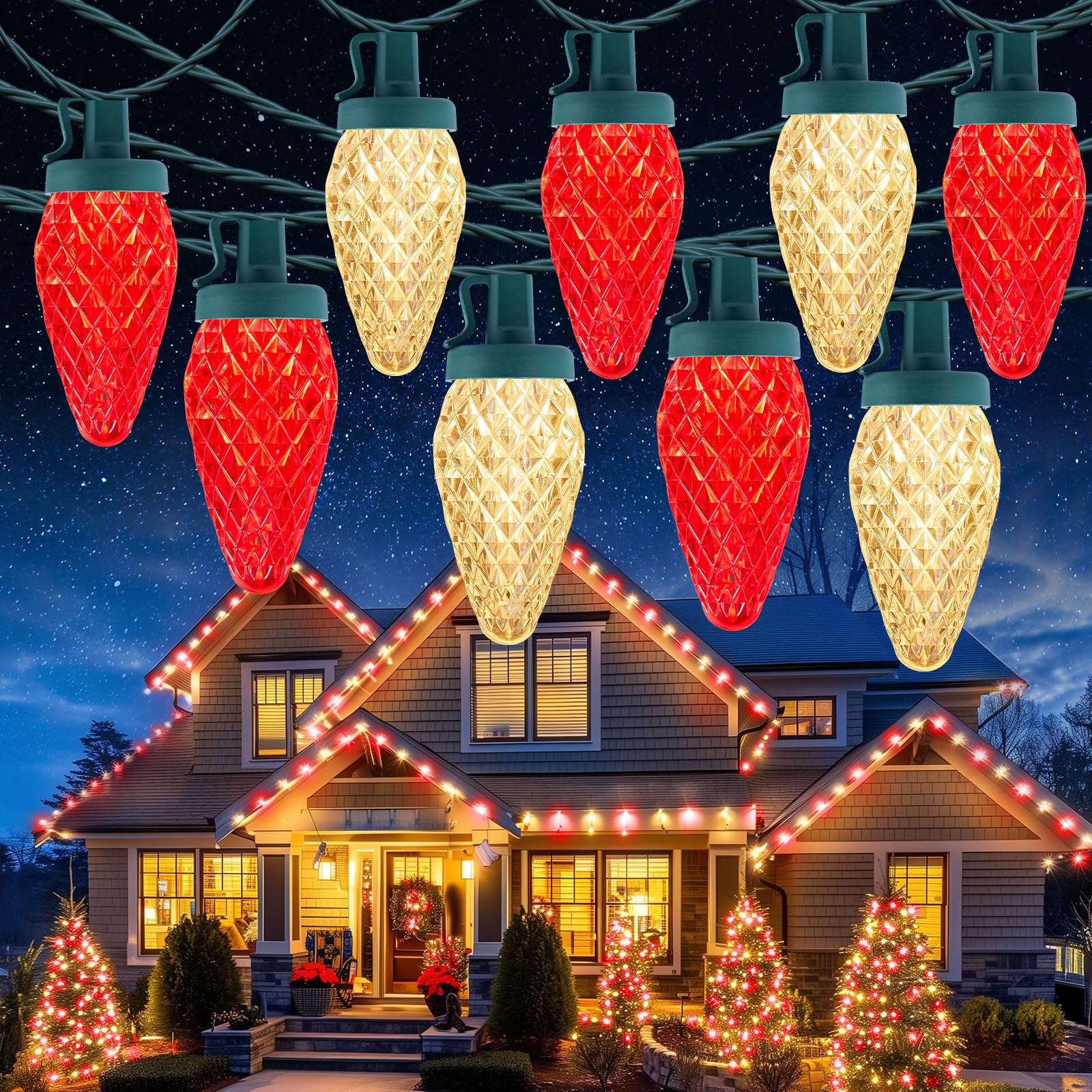 C9 Christmas Lights Outdoor, 114 Feet 150 LED C9 String Lights with Timer & 8 Light Modes, Waterproof Commercial Grade Connectable Christmas Tree Lights for Indoor Outside Roofline Patio, Multicolor
