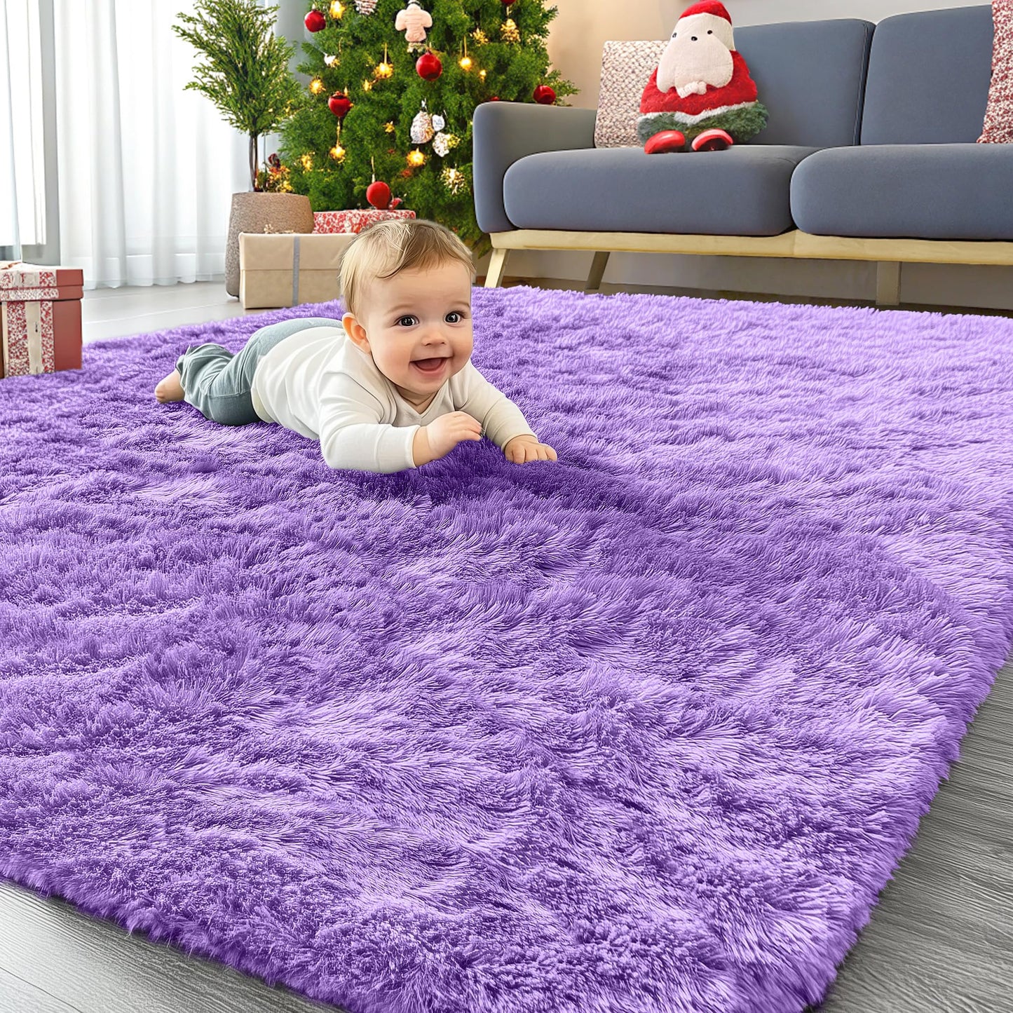 OLANLY Area Rugs for Living Room Bedroom, Machine Washable 4x5.9 ft Soft Fluffy Shaggy Bedside Rug, Indoor Floor Carpet for Kids Girls and Boys, Dorms, Nursery Rooms, Home Decor Aesthetic, Grey