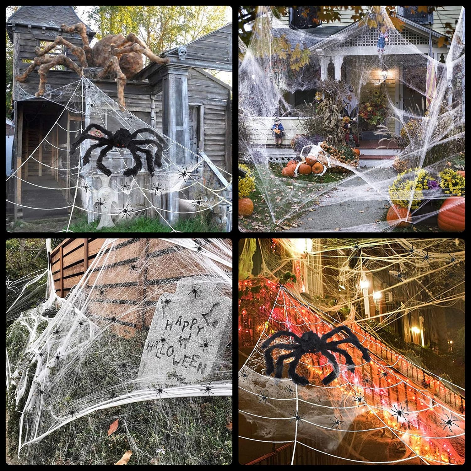 Halloween Decorations - 295" Halloween Spider Web Decorations Outdoor + 59" Giant Fake Spider with Triangular Huge Spiders Web - Scary Decor Clearance for Yard, Patio, Garden, Haunted House Décor