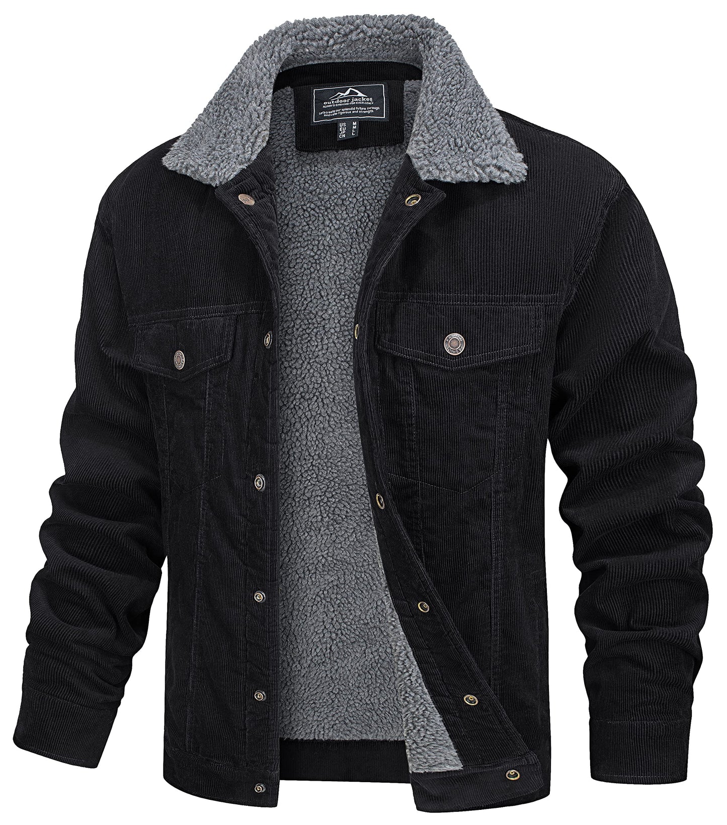 MAGCOMSEN Men's Corduroy Jacket Winter Sherpa Lined Warm Thick Trucker Cargo Coat with 5 Pockets