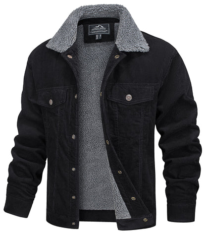 MAGCOMSEN Men's Corduroy Jacket Winter Sherpa Lined Warm Thick Trucker Cargo Coat with 5 Pockets