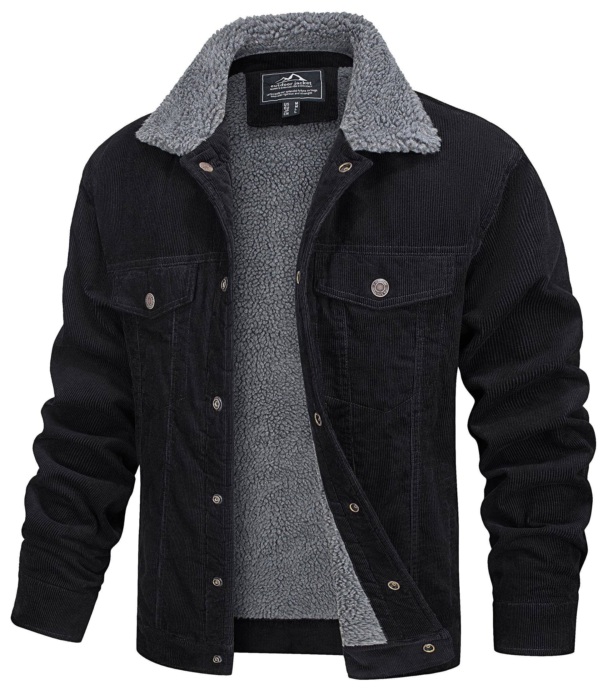 MAGCOMSEN Men's Corduroy Jacket Winter Sherpa Lined Warm Thick Trucker Cargo Coat with 5 Pockets