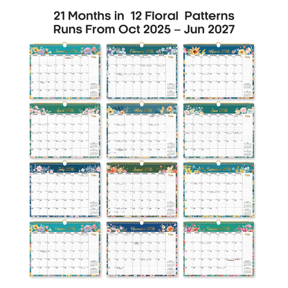 2026 Calendar, Monthly Wall Calendar from October 2025 to June 2027, 11.5" x 14.7", Spiral Binding Hanging Wall Calendar, Perfect for Home or Office,Floral