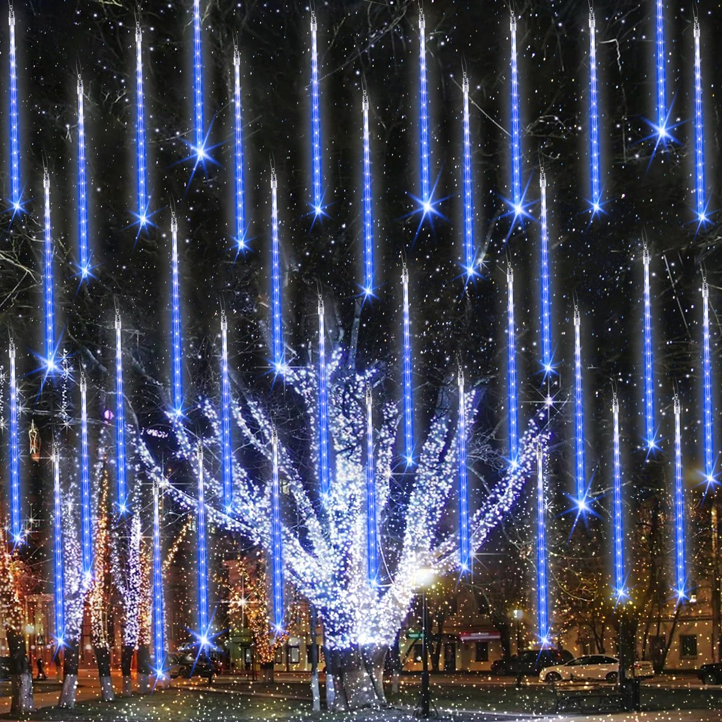 iBaycon 20 Tubes 480 LED Meteor Shower Rain Lights, 11.8 inches Cascading Icicle Lights Waterproof Outdoor, Connectable Falling Raindrop Lights with Timer for Holiday Party Christmas Decorations