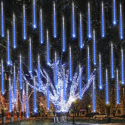 iBaycon 20 Tubes 480 LED Meteor Shower Rain Lights, 11.8 inches Cascading Icicle Lights Waterproof Outdoor, Connectable Falling Raindrop Lights with Timer for Holiday Party Christmas Decorations