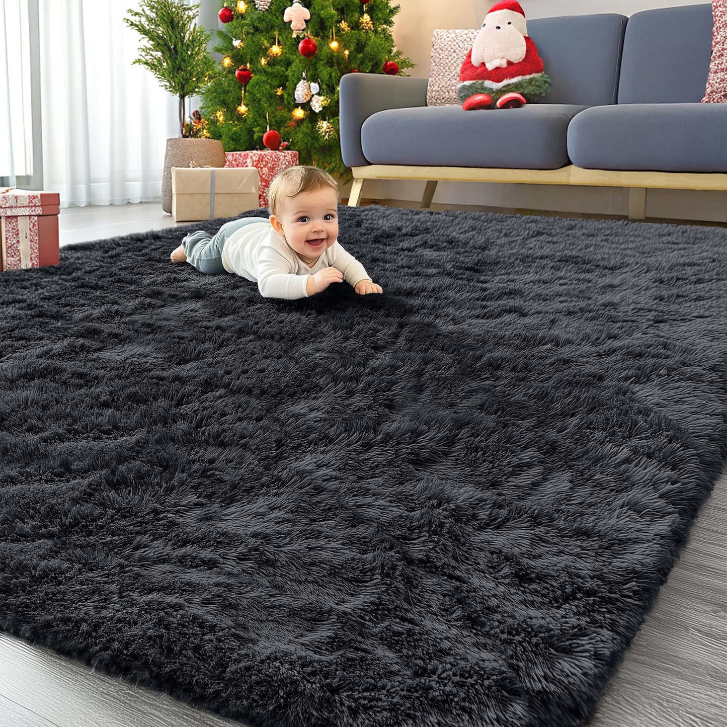OLANLY Area Rugs for Living Room Bedroom, Machine Washable 4x5.9 ft Soft Fluffy Shaggy Bedside Rug, Indoor Floor Carpet for Kids Girls and Boys, Dorms, Nursery Rooms, Home Decor Aesthetic, Grey