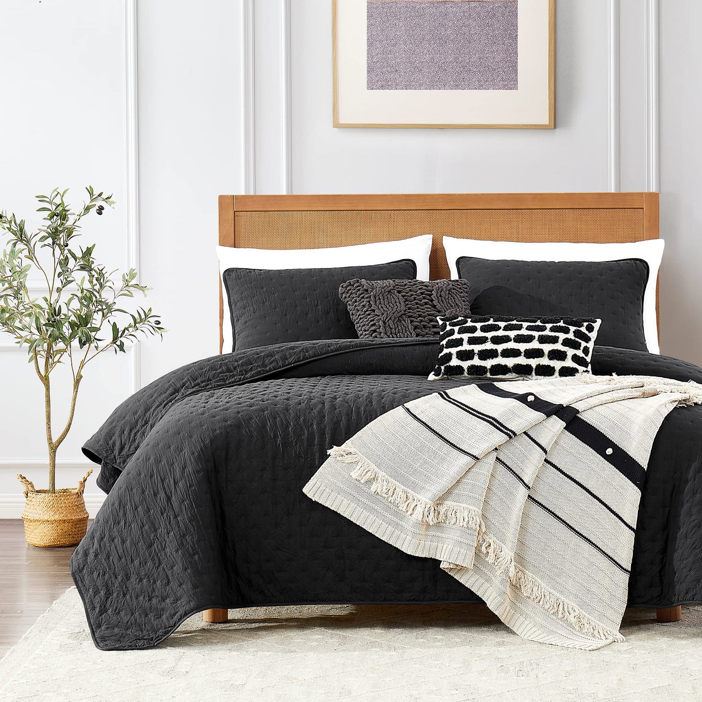 ROARINGWILD Ivory Queen Size Quilt Bedding Sets with 2 Pillow Shams, Full Cream Lightweight Soft Bedspread Coverlet, Thin Comforter Bed Cover for All Season, 3 Pieces, 90x90 inches