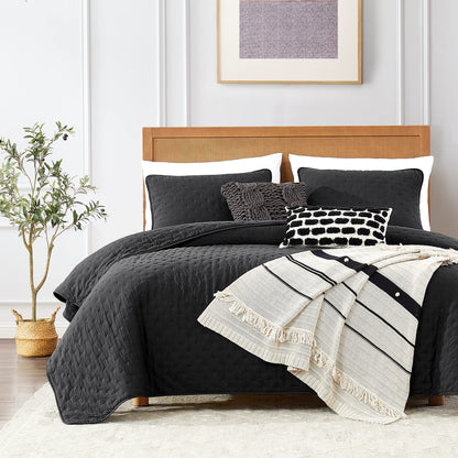 ROARINGWILD Ivory Queen Size Quilt Bedding Sets with 2 Pillow Shams, Full Cream Lightweight Soft Bedspread Coverlet, Thin Comforter Bed Cover for All Season, 3 Pieces, 90x90 inches