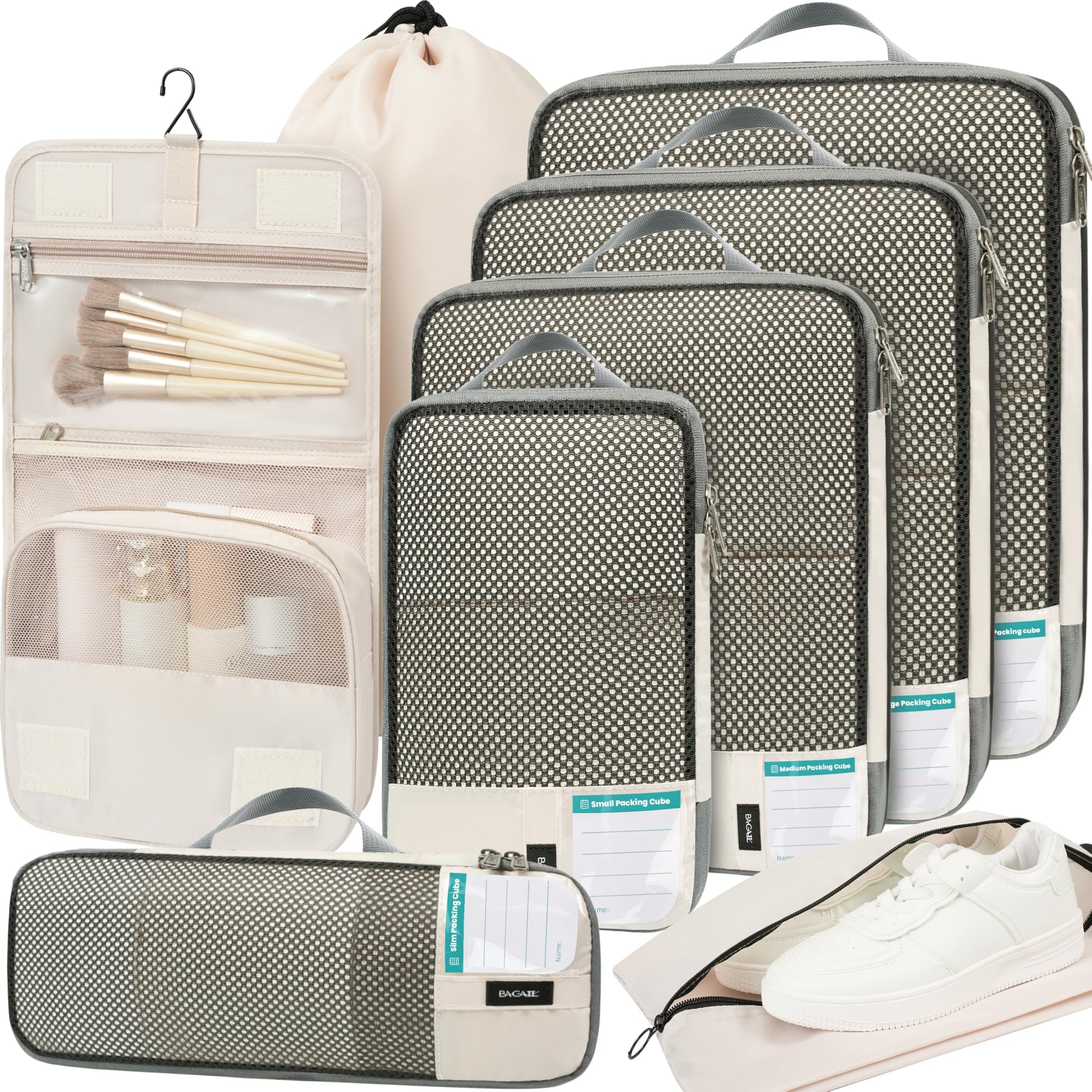 BAGAIL 4 Set/6 Set/8 Set Compression Packing Cubes Travel Accessories Expandable Packing Organizers (Half Mesh, 6-Black)