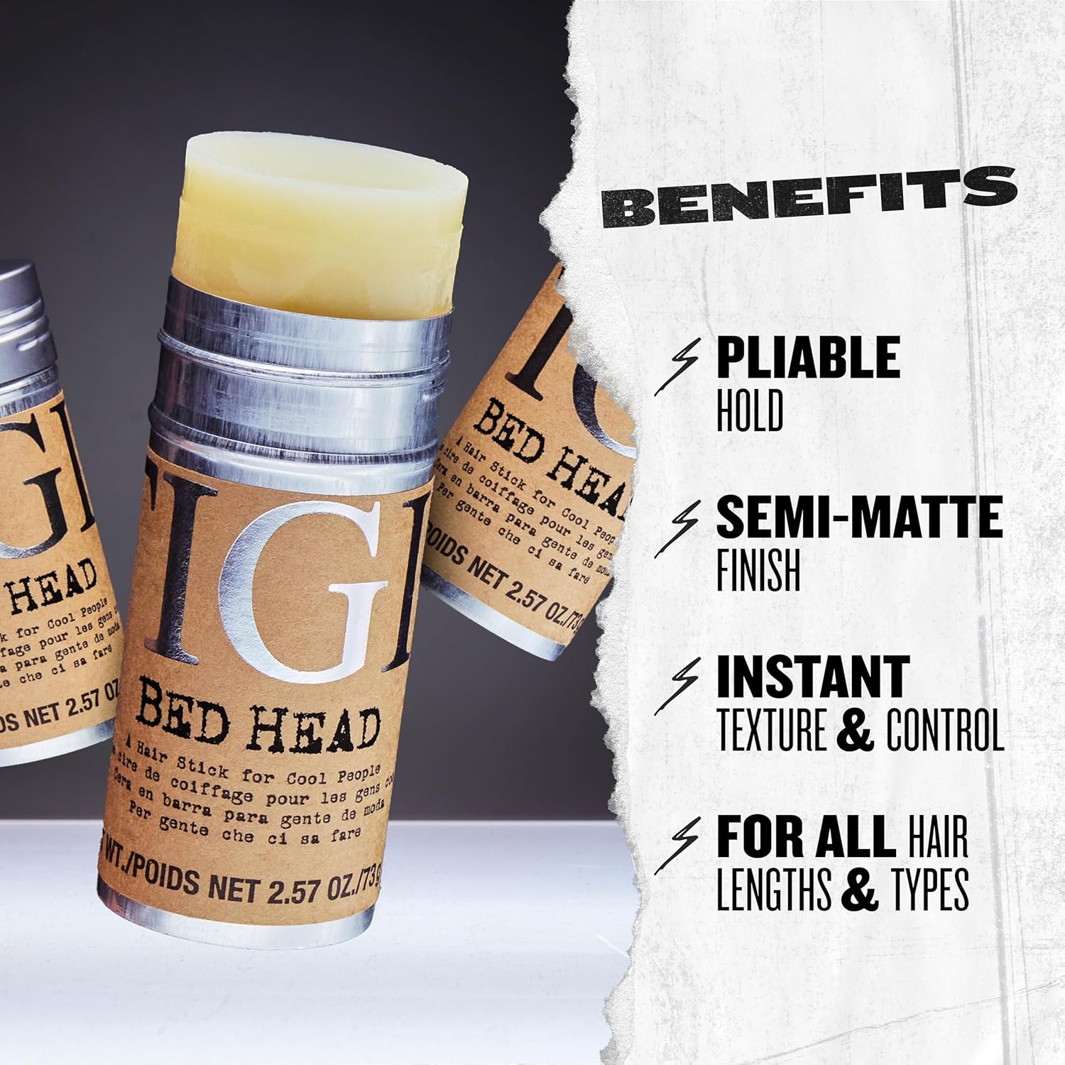 TIGI Bed Head Hair Wax Stick for a Soft, Pliable Hold, Hair Care Slick Back Stick Styling Product with Beeswax & Japan Wax, 2.57 oz