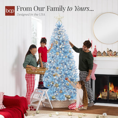 Best Choice Products 6ft Pre-Lit Baby Blue Christmas Tree, Full Artificial Holiday Decoration w/ 947 Branch Tips, 250 Lights, Foldable Base