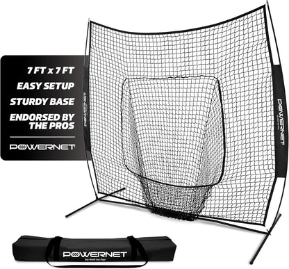 PowerNet Baseball Softball Practice Net 7x7 with Baseball Accessories for Practice Pitching, Batting & Fielding, Ball Caddy, Weighted Baseballs, Tee