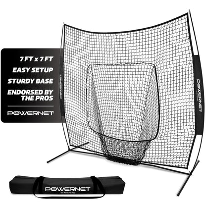 PowerNet Baseball Softball Practice Net 7x7 with Baseball Accessories for Practice Pitching, Batting & Fielding, Ball Caddy, Weighted Baseballs, Tee