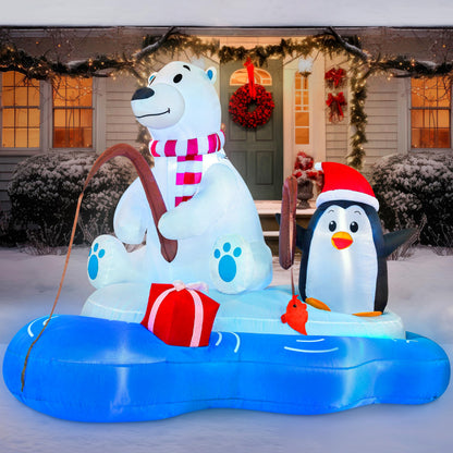 Joiedomi 6 FT Long Christmas Inflatable Polar Bear and Penguin with Campfire Decoration, Blow Up Yard Decoration Christmas Inflatable with Build-in LEDs Blow Up for Xmas Party, Lawn, Winter Décor