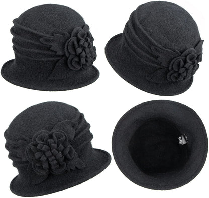 Round Cloche Hat for Women Vintage Wool 1920s Cloche Winter Hat
