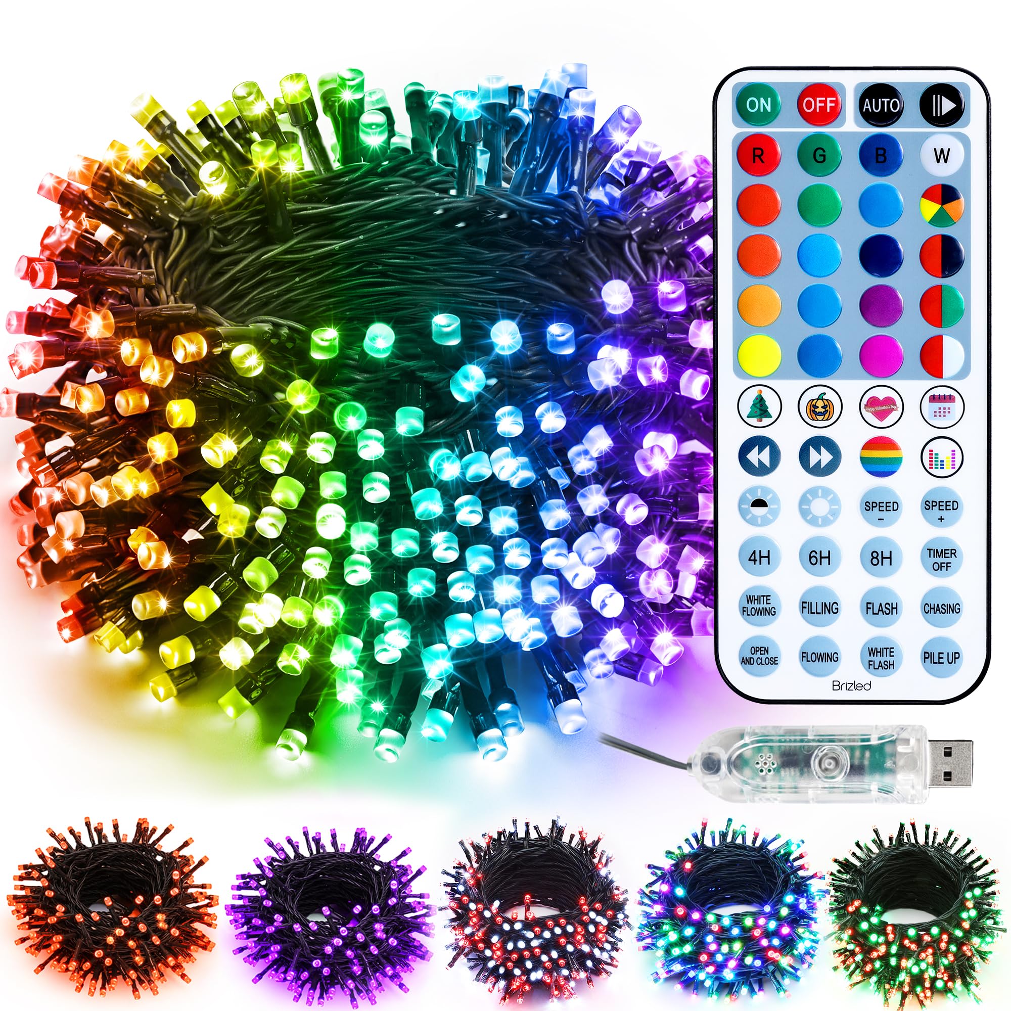 Brizled Color Changing Halloween Lights, 66ft 200 LED RGB Christmas Lights Music Sync, 120+ Modes Remote Dimmable Outdoor Christmas Light, Mini Tree Light Indoor Plugin for Xmas Halloween Party Decor