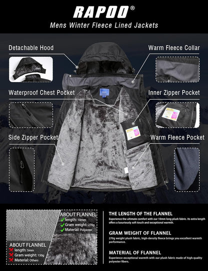 Rapoo Men's Winter Ski Snow Jacket Mountain Waterproof Windproof Rain Jacket