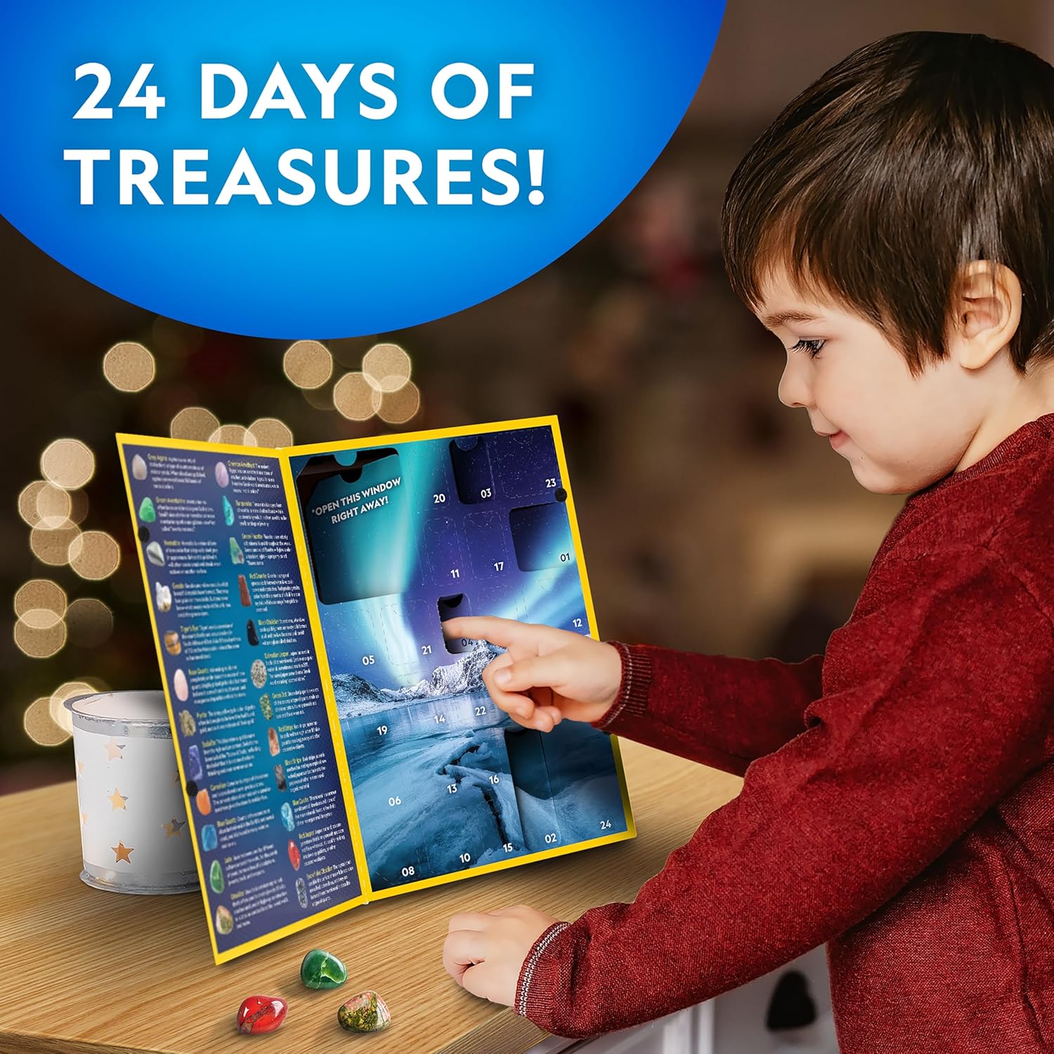 NATIONAL GEOGRAPHIC Gemstone Advent Calendar - 2025 Christmas Countdown Calendar for Kids with 24 Gems to Open Each Day, Complete Rock Collection with Mini Gemstone Dig Kit