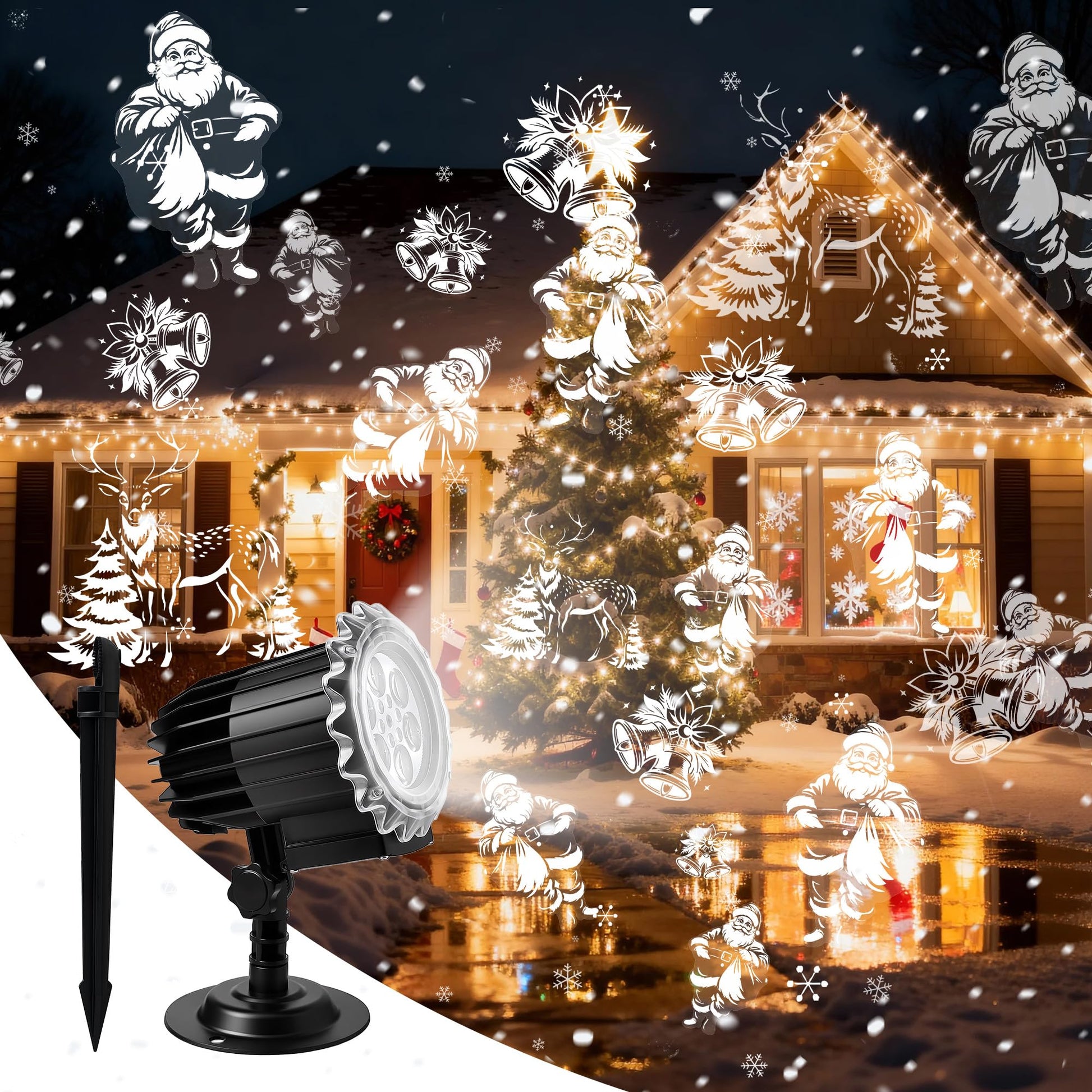 Christmas Snow Projector Lights, Dynamic Rotating Snowflake Projection Light Outdoor, IP65 LED Snow Spotlight Lightning for Halloween Xmas New Year Party Wedding Holiday Garden Decor