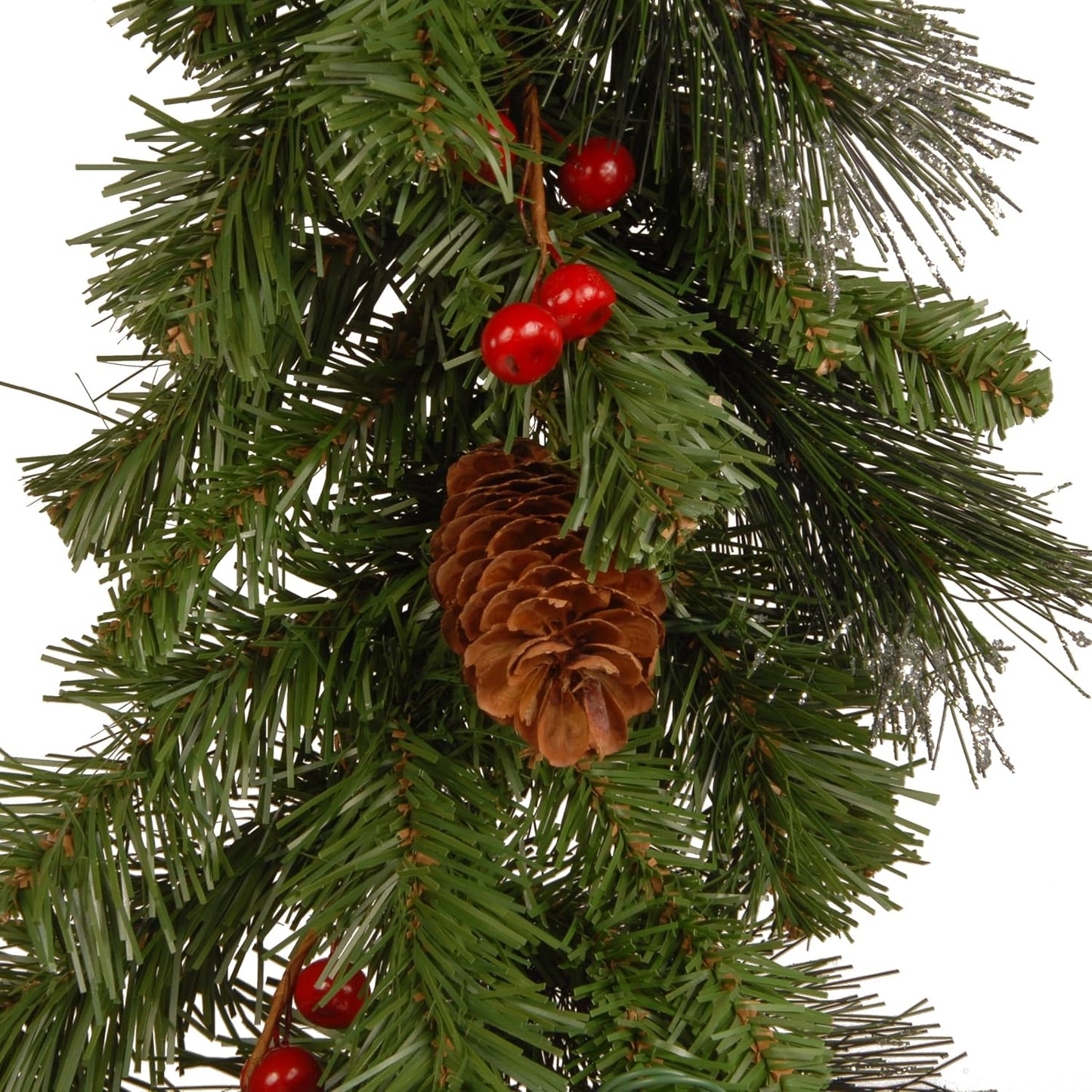 National Tree Company 9 ft Pre-Lit Crestwood Spruce Artificial Christmas Garland, Christmas Decoration with Glitter, Pinecones, Red Berries, 50 Warm White LED Lights, 180 Tips, Timer, Green
