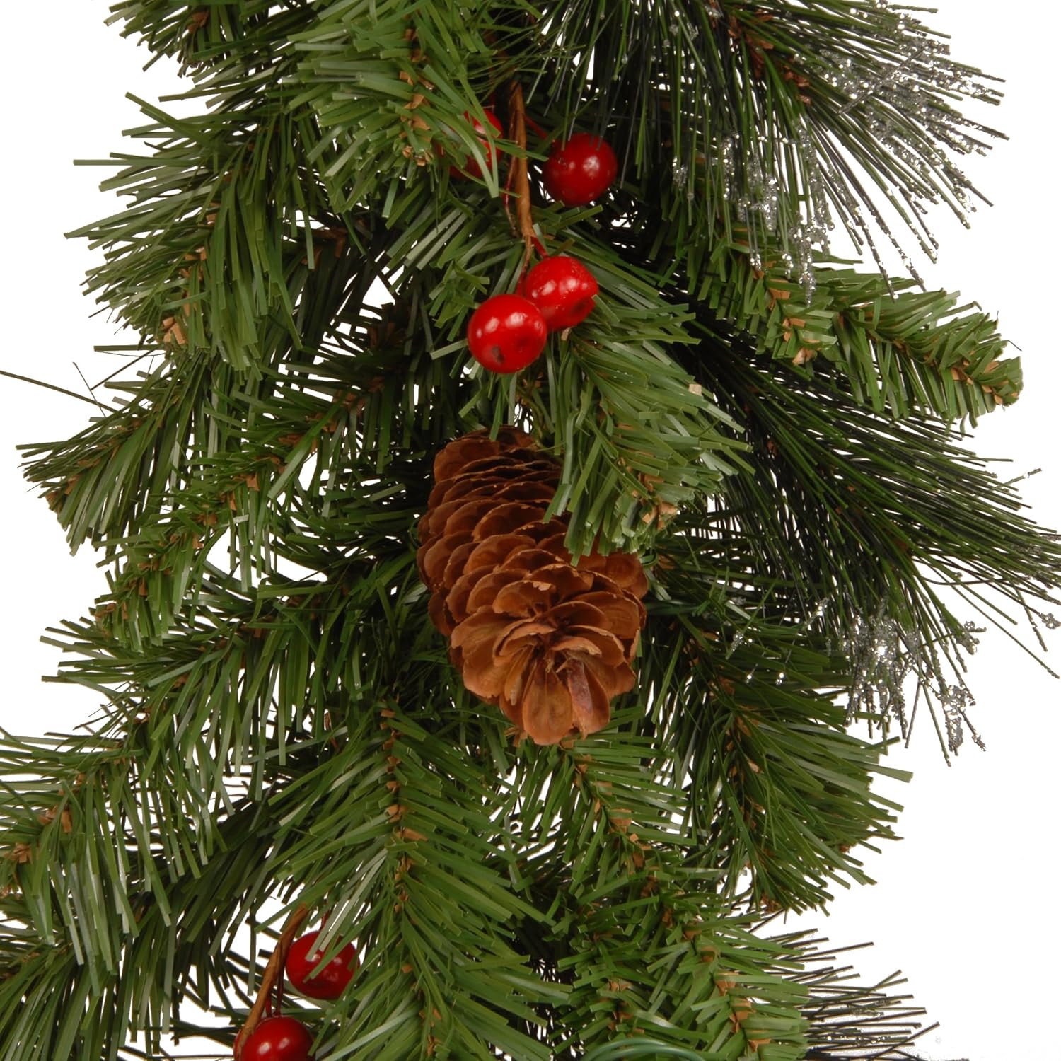 National Tree Company 9 ft Pre-Lit Crestwood Spruce Artificial Christmas Garland, Christmas Decoration with Glitter, Pinecones, Red Berries, 50 Warm White LED Lights, 180 Tips, Timer, Green