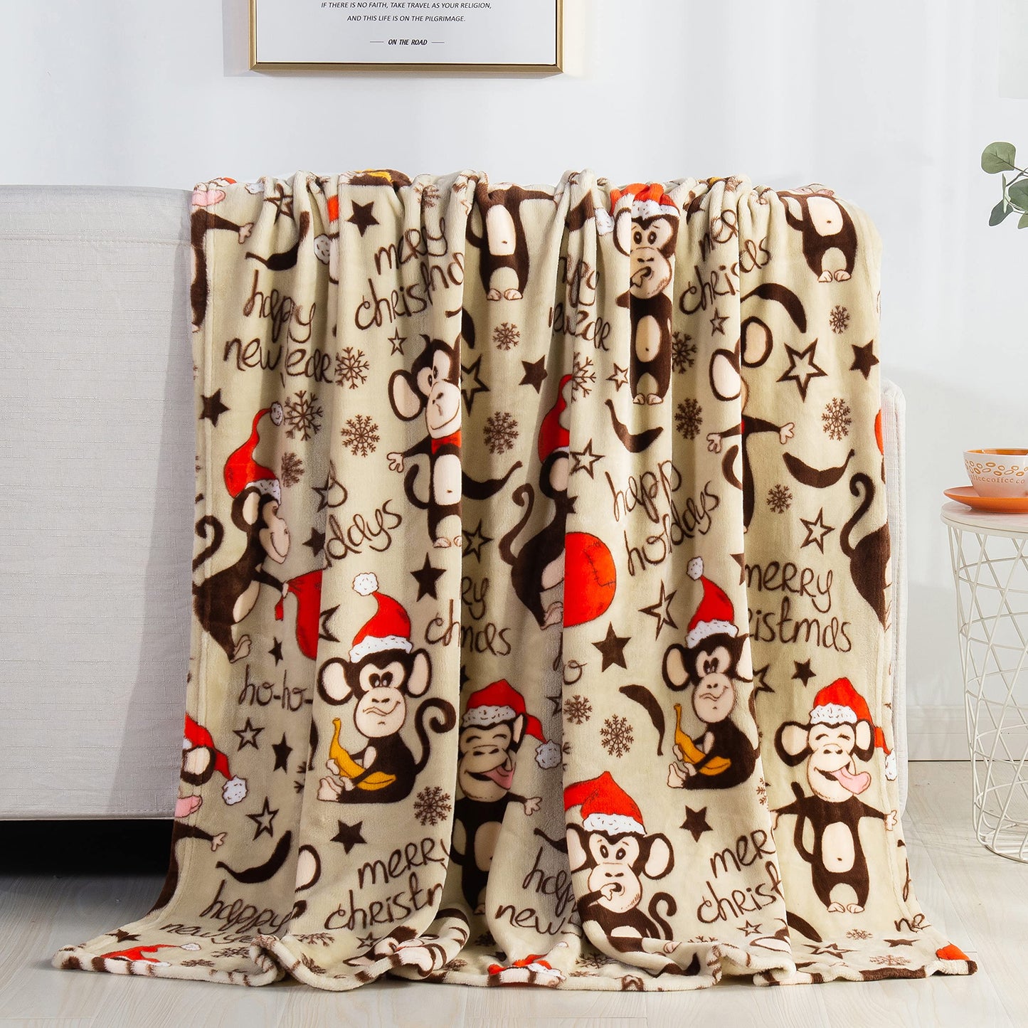 Elegant Comfort Luxury Velvet Super Soft Christmas Prints Fleece Blanket-Holiday Theme Home Décor Fuzzy Warm and Cozy Throws for Winter Bedding, Couch and Gift, 50 x 60 inch, Burgundy Reindeer