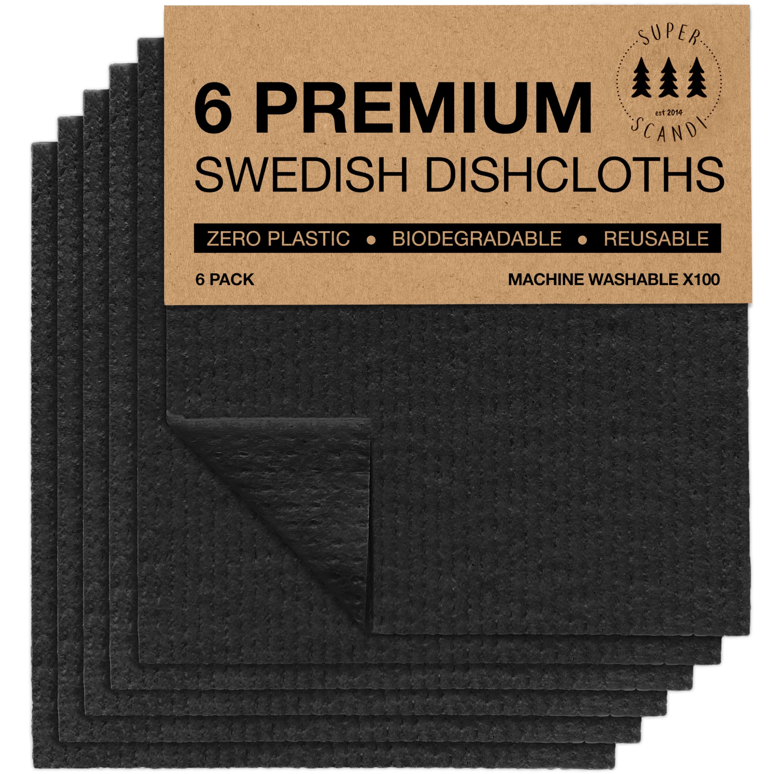 SUPERSCANDI 10 Pack Swedish Dishcloths for Kitchen - 100% Biodegradable & Compostable Reusable Paper Towels Washable, Food-Safe & Without Plastic - Dish Rags Suitable for Any Surface, Grey